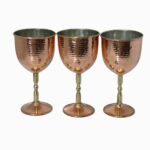 Set of 3 Handcrafted Persian Copper Wine Glass Stemware - Hammered Model Narges