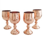 Set of 4 Handcrafted Persian Copper Wine Glass Stemware - Hammered Model Raha
