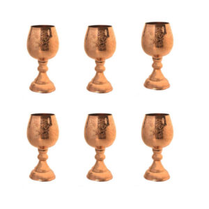 Set of 6 Handcrafted Persian Copper Wine Glass Stemware – Hammered Model Blossom
