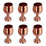 Set of 6 Handcrafted Persian Copper Wine Glass Stemware - Hammered Model Glossy
