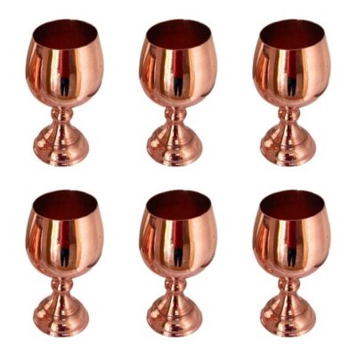 Set of 6 Handcrafted Persian Copper Wine Glass Stemware – Hammered Model Glossy