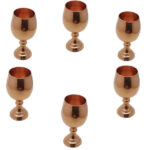 Set of 6 Handcrafted Persian Copper Wine Glass Stemware - Hammered Model Mahta