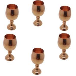 Set of 6 Handcrafted Persian Copper Wine Glass Stemware – Hammered Model Mahta