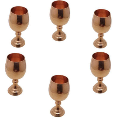 Set of 6 Handcrafted Persian Copper Wine Glass Stemware – Hammered Model Mahta