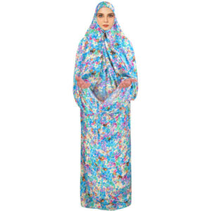 Islamic Women White Namaz Chador Model Blue Flowers