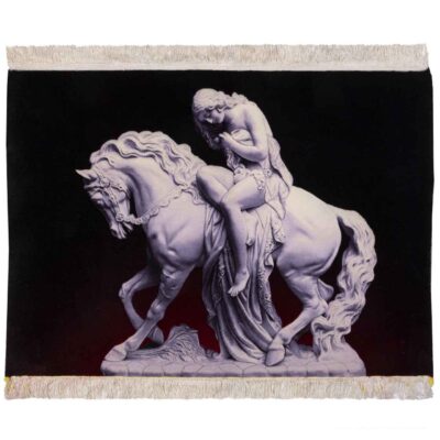 Hand-Knotted Persian Pictorial Rug from Tabriz Depicting Embossed Lady Godiva