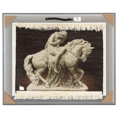 Hand-Knotted Persian Pictorial Rug from Tabriz Depicting Embossed Lady Godiva