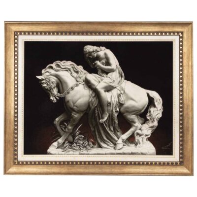 Hand-Knotted Persian Pictorial Rug from Tabriz Depicting Lady Godiva Embossed