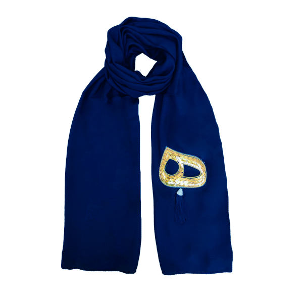 Persian Solid Dark Blue Shawl with Hich Calligraphy