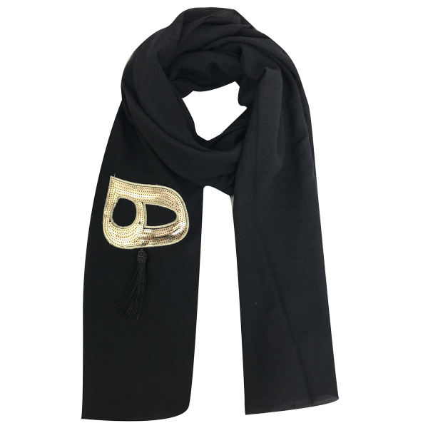 Persian Solid Black Shawl with Hich Calligraphy