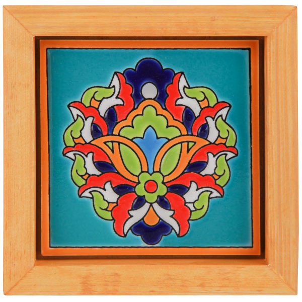 Decorative Persian Framed Ceramic Tile - Orange