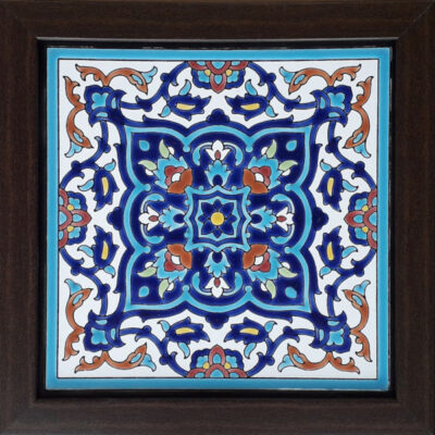 Decorative Persian Framed Ceramic Tile – White Design