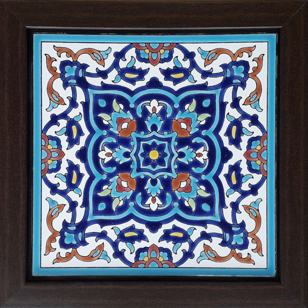 Decorative Persian Framed Ceramic Tile - White Design