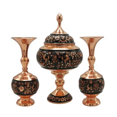 Set of Handcrafted Persian Engraved Copper Vases & Bowl G37