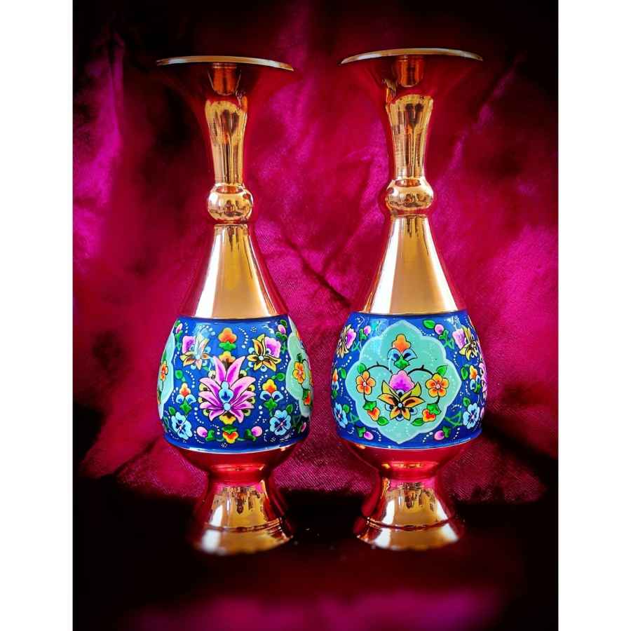 Handcrafted Persian Copper Sugar Bowl with Lid & Vases – Minakari Enameled Flower