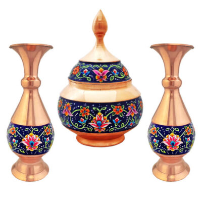 Handcrafted Persian Copper Sugar Bowl with Lid & Vases – Minakari Enameled