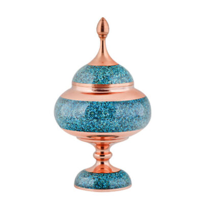Handcrafted Persian Inlaid Turquoise Copper Sugar Bowl Rosegold