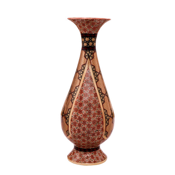 Persian Decorative Copper Vase Handcrafted with Khatamkari Marquetry Art C751