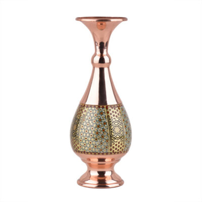 Persian Decorative Copper Vase Handcrafted with Khatamkari Marquetry Art Ch20