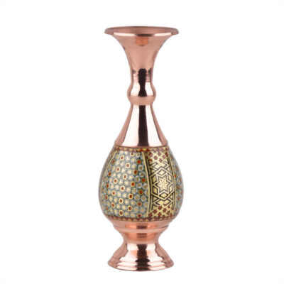Persian Decorative Copper Vase Handcrafted with Khatamkari Marquetry Art Honarlux