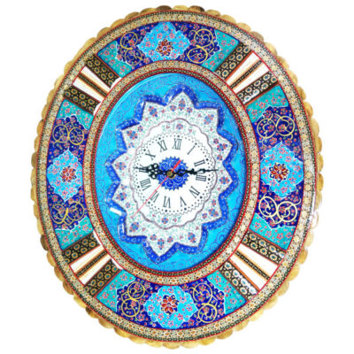 Handcrafted Persian Wooden Wall Clock – Minakari Enameled Sunshine