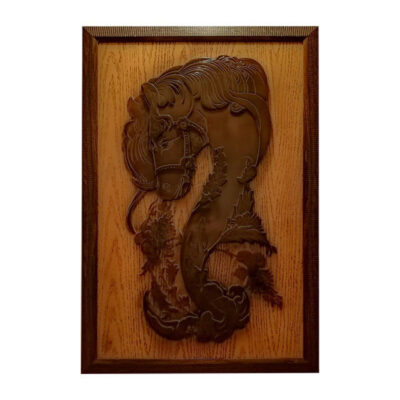 Framed Wood Carved Art Artistic Horse
