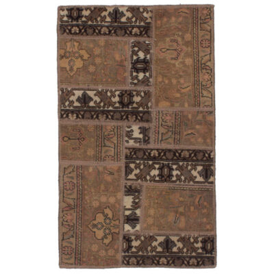 Vintage Persian Hand-Knotted Patchwork Carpet Browni