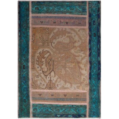 Vintage Persian Hand-Knotted Patchwork Carpet Blue
