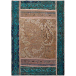 Persian Old Handwoven Wool Collage Rug Model Blue