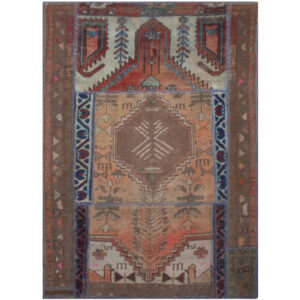 Persian Old Handwoven Wool Collage Rug Model Maha