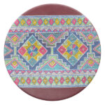 Decorative Pottery Plate Hand-Painted Rainbow Color & Geometric