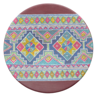 Decorative Pottery Plate Hand-Painted Rainbow Color & Geometric