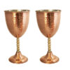 Set of 2 Handcrafted Persian Copper Wine Glass Stemware - Hammered Model Moon