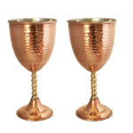 Set of 2 Handcrafted Persian Copper Wine Glass Stemware - Hammered Model Moon