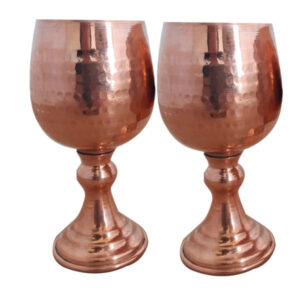 Set of 2 Handcrafted Persian Copper Wine Glass Stemware – Hammered Model Sunflower