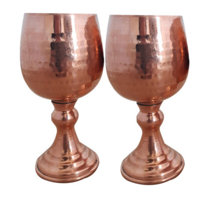 Set of 2 Handcrafted Persian Copper Wine Glass Stemware – Hammered Model Sunflower