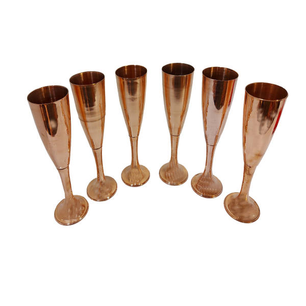 Set of 6 Handcrafted Persian Copper Wine Glass Stemware - Hammered Model Sunflower