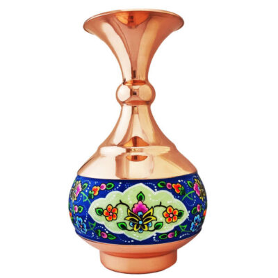 Decorative Copper Vase Hand-Painted with Persian Minakari Enamel Goli