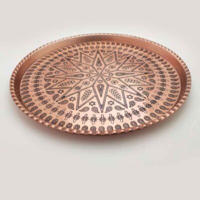 Persian Copper Serving Tray Traditionally Hammered Rosegold