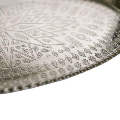 Persian Copper Serving Tray Traditionally Hammered Silveri