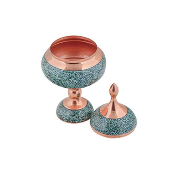 Handcrafted Persian Inlaid Turquoise Copper Sugar Bowl Dina