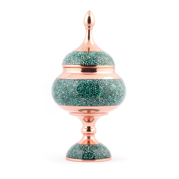 Handcrafted Persian Inlaid Turquoise Copper Sugar Bowl Sinry