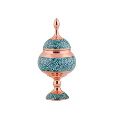 Handcrafted Persian Inlaid Turquoise Copper Sugar Bowl Vira