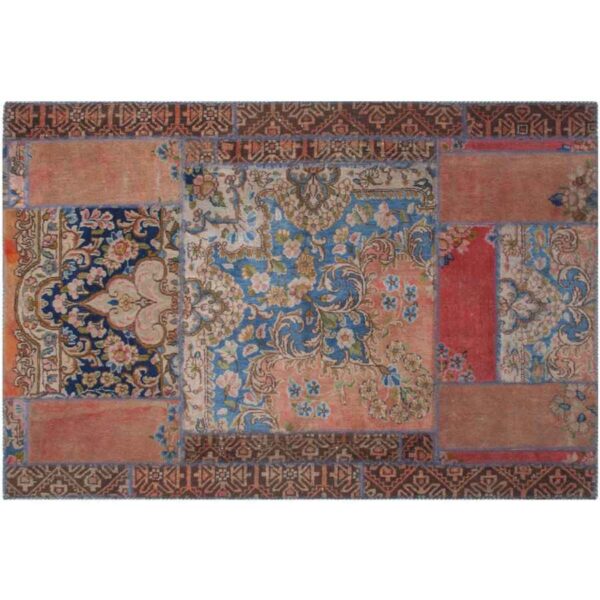 Iranian Old Handwoven Wool Collage Rug Model Bina