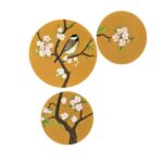 Set of 3 Hand-Painted Decorative Pottery Plate Sparrow
