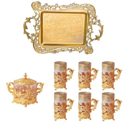 Persian Metal Tea & Coffee Set – Vintage Style with Tray