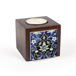 Persian Wooden Cube Tealight Holder Brown (2X)