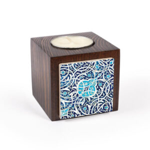 Persian Wooden Cube Tealight Holder Iblue (2X)