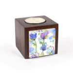 Persian Wooden Cube Tealight Holder Purple Flower (2X)