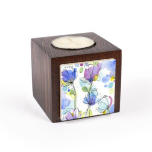 Persian Wooden Cube Tealight Holder Purple Flower (2X)